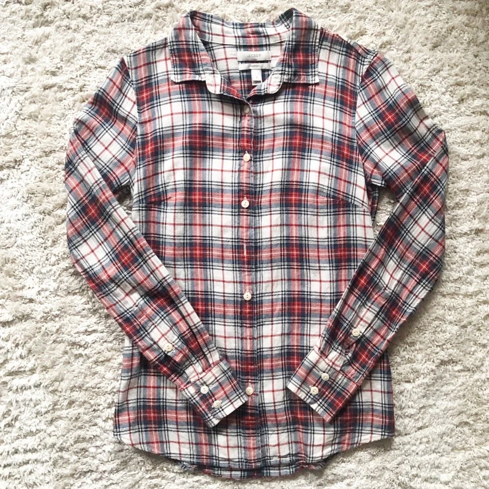 J. Crew Perfect Button Down Shirt in Ivory Tartan